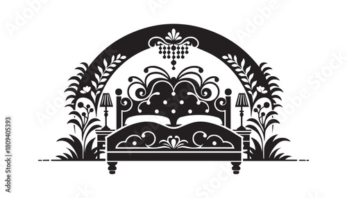 bed silhouette vector illustration, solid white background
