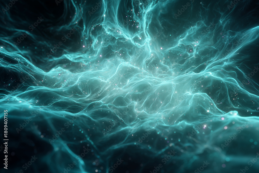Obraz premium Glowing liquid-like streams flow across the scene, symbolizing therapeutic biological energy powered by advanced health technology.
