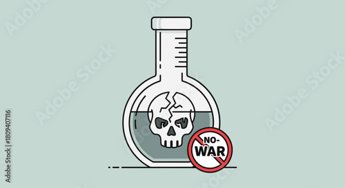 Toxic Flask with Cracked Skull and Anti-War Symbol Highlighting Dangers of Chemical Warfare and Scientific Ethics