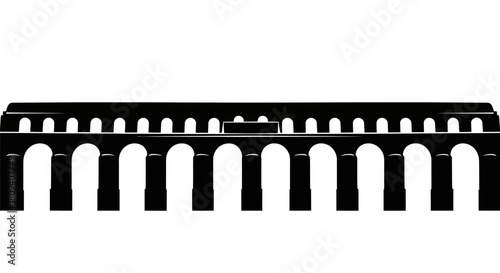 Silhouette illustration of an ancient Roman aqueduct with multiple arches, depicted in black against a white background.
