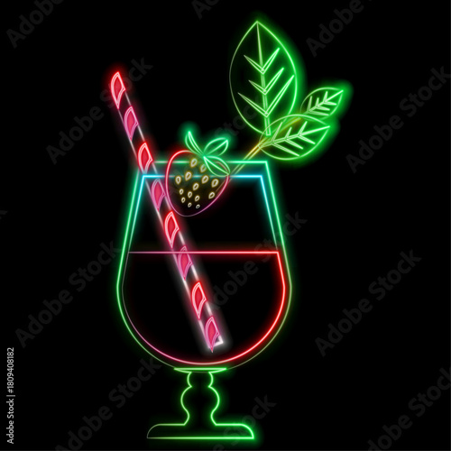 Cocktail tequila sunrise neon sign on brick wall background