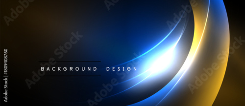 Dark backdrop features glowing curves. Blue, gold hues create dynamic visual effect. Modern design element for presentations, graphics.