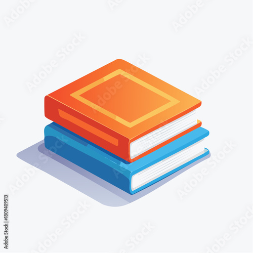 Two stacked books, one orange and one blue, casting a shadow.