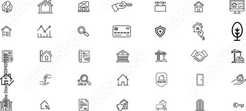 Real Estate Line Icon Set – Minimal Outline Property, Housing, Mortgage, Construction and Realtor Icons
