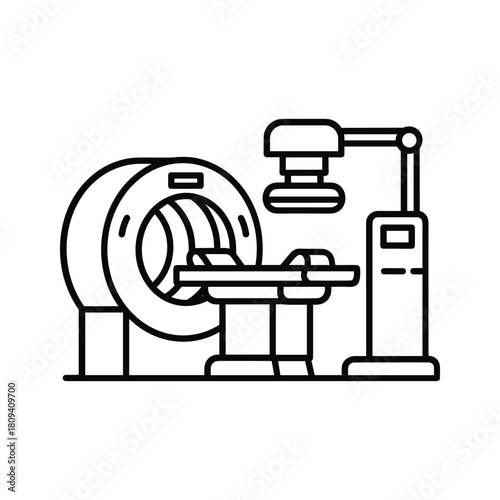 Medical imaging equipment illustration featuring a ct or mri scanner for diagnostic purposes