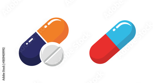Two medication pills a capsule and a tablet are shown in a simple and clear illustration.