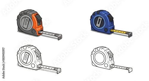 Colorful and Line Art Set of Measuring Tape Icons for Design Projects