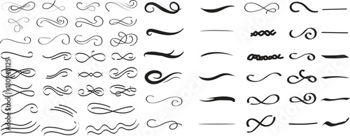 Decorative swirl, flourish, and underline vector set for elegant design. Includes calligraphic dividers, swoosh