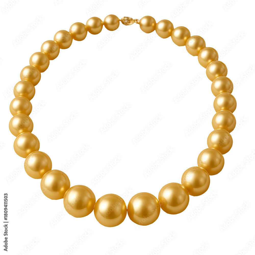 Fototapeta premium Elegant golden pearl necklace isolated on white background representing luxury jewelry beauty fashion style classic design romance and expensive woman accessory concept