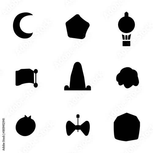 The image displays a collection of nine black  silhouette icons, which appear to be part of a vector icon set. 