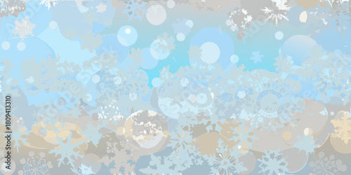 Abstract winter background with snowflakes and bubbles in soft colors