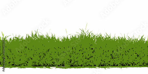 Patch of green grass with soil isolated on white background
