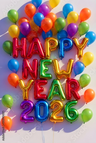 Happy New Year colourful balloon celebration 