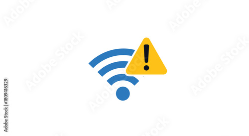 A blue Wi-Fi symbol with a yellow exclamation mark triangle warns of a network connection problem.