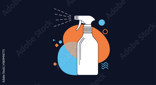 Modern and simple icon of a plastic spray bottle for cleaning and disinfecting.
