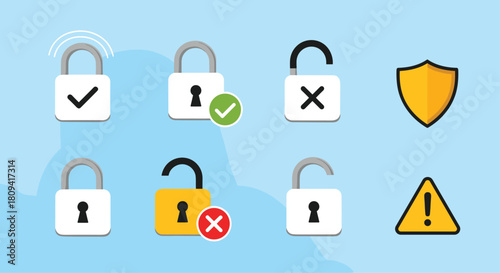 Collection of different padlock and shield icons representing various levels of online security.