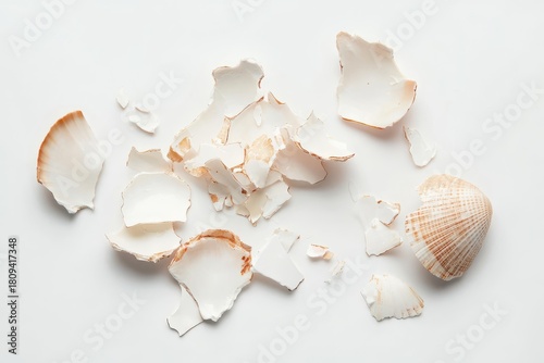 Elegant Shell Fragments and Whole Seashells Isolated on White Background for Tranquil Product Mockups