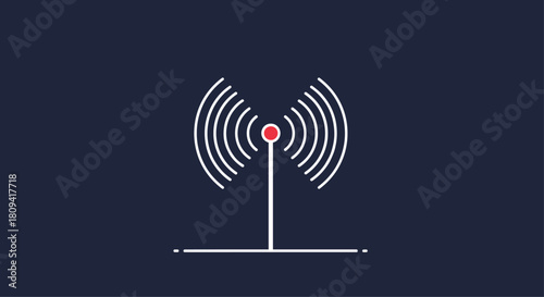 Simple black and white icon of a radio tower antenna broadcasting a wireless signal for communication.