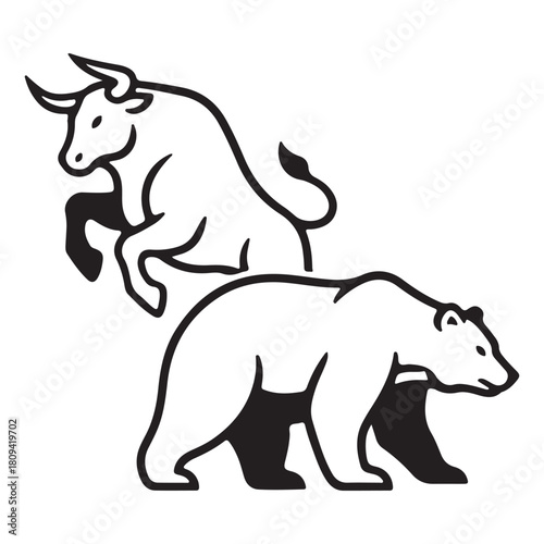 Bull and Bear Market Icons – Stock Trading Financial Symbol Design