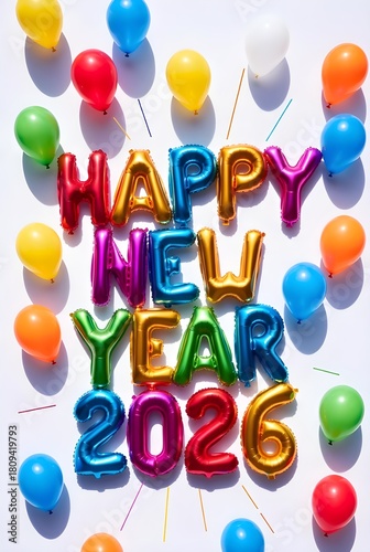 Happy new year colorful confetti balloon celebration 
