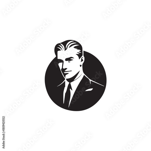 Black Vector Illustration of a Handsome Man in Clean Minimal Line Art Style on White Background
