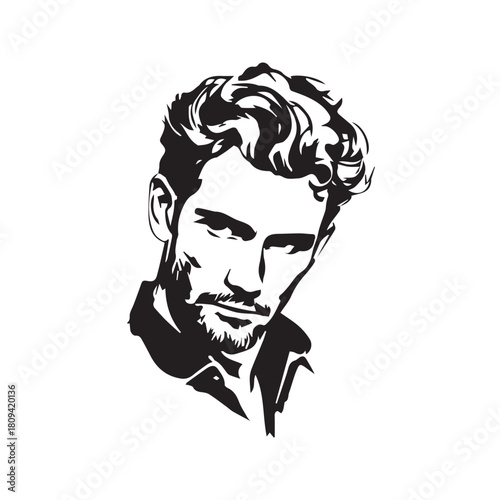 Black Vector Illustration of a Handsome Man in Clean Minimal Line Art Style on White Background
