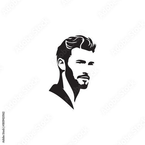 Black Vector Illustration of a Handsome Man in Clean Minimal Line Art Style on White Background