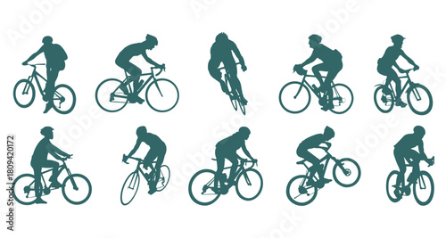 set of silhouettes of cyclist