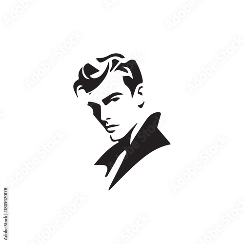 Black Vector Illustration of a Handsome Man in Clean Minimal Line Art Style on White Background