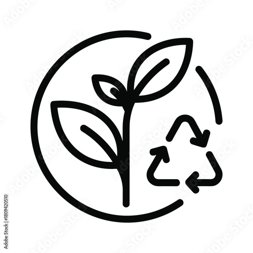 Plant with recycle symbol, representing sustainability, isolated on