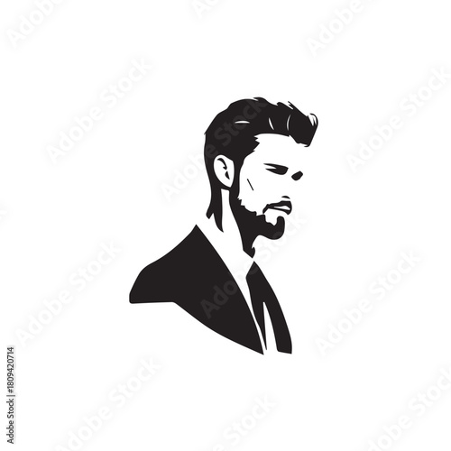 Black Vector Illustration of a Handsome Man in Clean Minimal Line Art Style on White Background