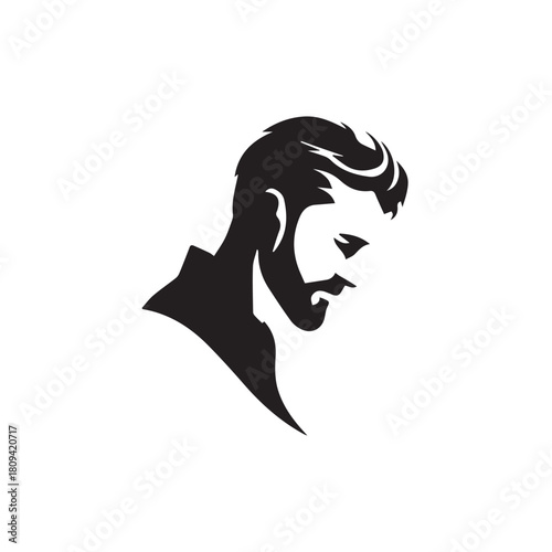 Black Vector Illustration of a Handsome Man in Clean Minimal Line Art Style on White Background