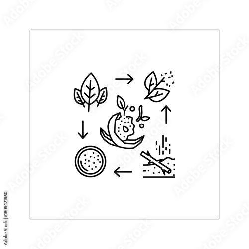 Composting process linear icon isolated on natural fertilizer