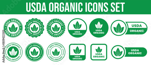 USDA Organic Label in Green and Black. Eco-Friendly Certification for Food Products and Sustainable Agriculture Branding. USDA Organic sign, logo, badge, icon, sticker, label, emblem, stamp, symbol