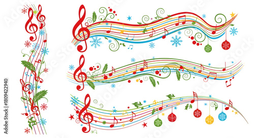 Cuadro en lienzo Festive christmas music notes with ornaments isolated on transparent background