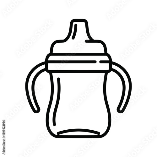 Sippy cup icon isolated on, a simple line drawing of a baby drinking container