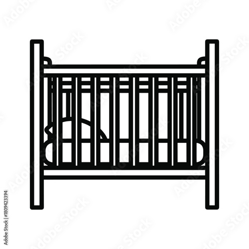 Illustration of a baby crib with a pillow and blanket isolated on, perfect for nursery decor