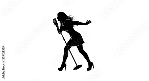 Dynamic silhouette of a female singer performing with passion, captured in a modern, elegant style, perfect for music industry branding or artistic expression