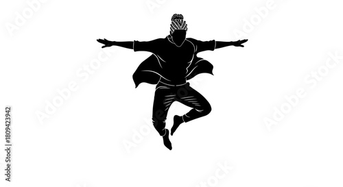 Dynamic silhouette of a male dancer mid-air with arms outstretched, perfect for showcasing freedom, energy, and the power of movement in creative projects