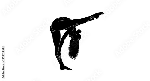 Elegant silhouette of a woman in a striking yoga pose, showcasing flexibility and strength for wellness and fitness brands with a modern aesthetic
