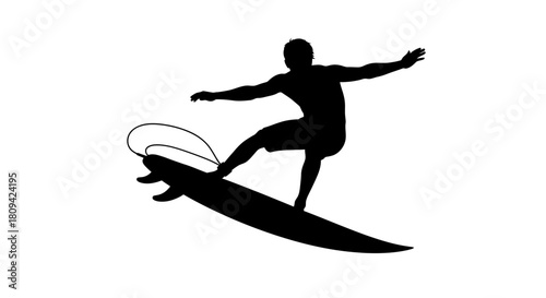 Dynamic surfer silhouette riding the wave, feeling the ocean breeze, perfect for summer vibes and adventure themes, bringing a touch of beach lifestyle