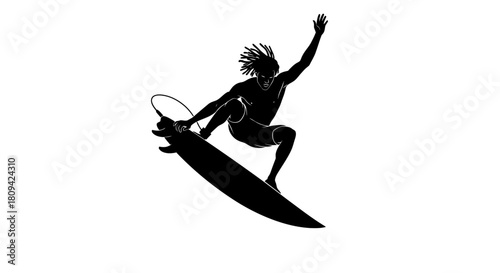 Dynamic surfer silhouette riding a wave, showcasing the thrill of surfing and the beauty of watersports for active lifestyle marketing and summer campaigns