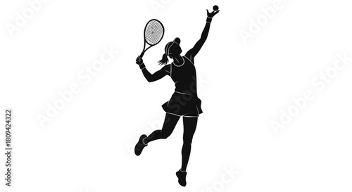 Dynamic silhouette of a tennis player serving with power and precision, embodying athleticism and competitive spirit for sports marketing and fitness promotions