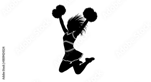 Energetic cheerleader jumps for joy, bringing spirit and enthusiasm to any campaign with her dynamic silhouette and pom-poms, perfect for sports themes