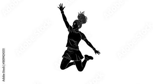 Dynamic athlete jumping with joy, celebrating victory and success in sports, perfect for fitness campaigns or inspirational content about women empowerment