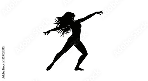 Dynamic silhouette of a woman dancing with joy and freedom, a bold and expressive representation of feminine power and grace on white background