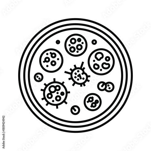 Illustration of a petri dish with bacteria and viruses, isolated on