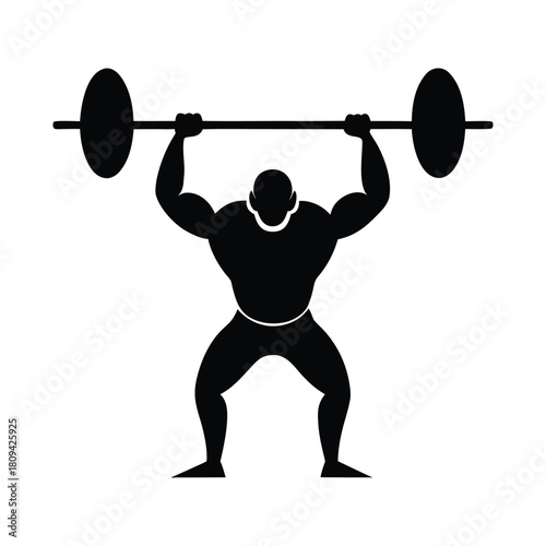 Black silhouette of a weightlifter lifting a barbell on white background