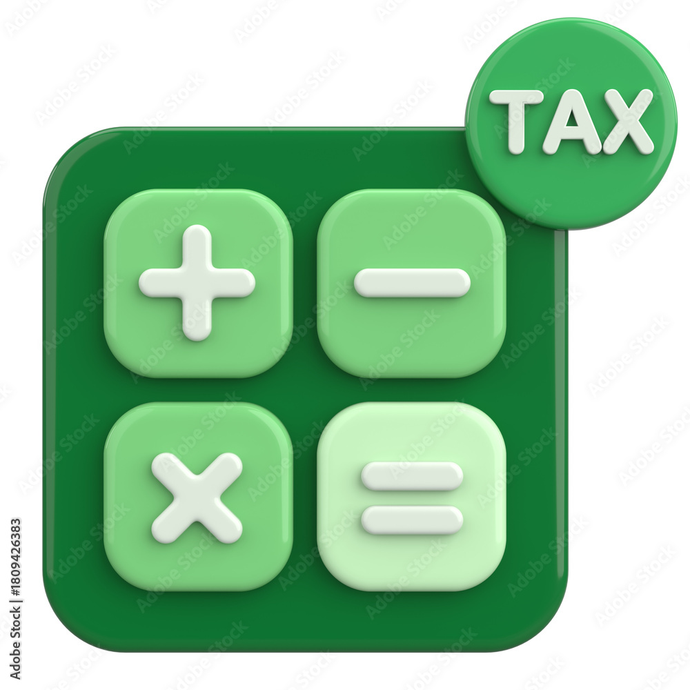 Fototapeta premium 3D Tax Icon Illustration with Calculator and Finance Elements.