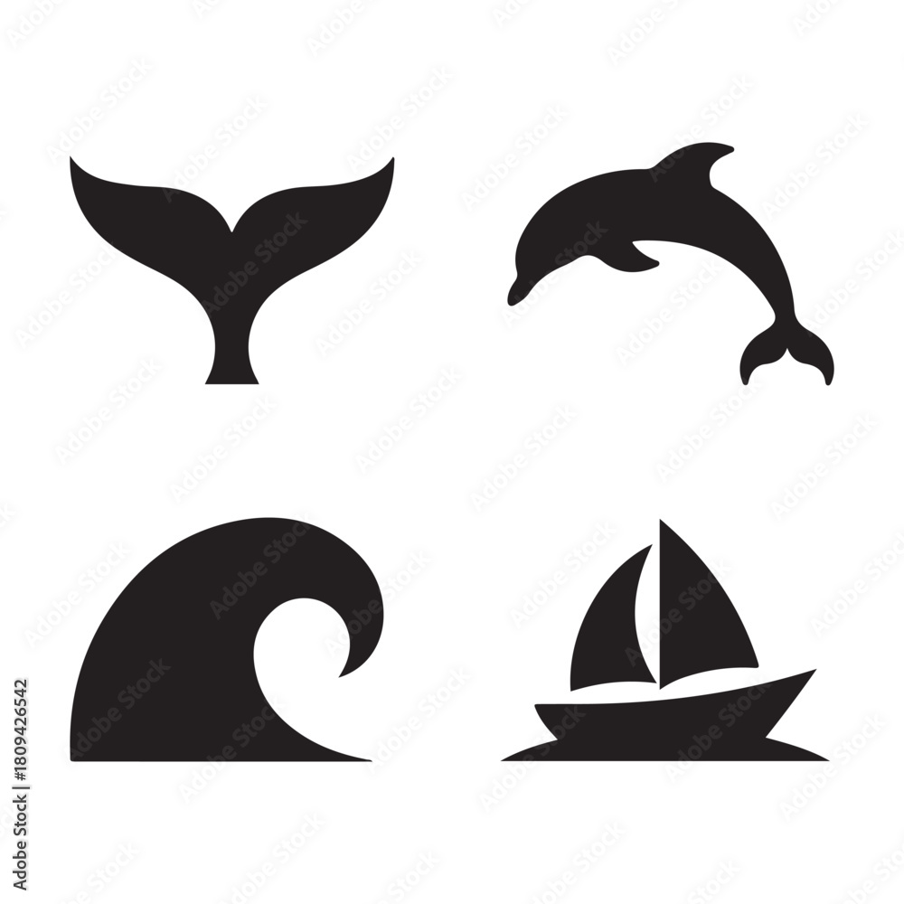 Obraz premium Dolphin marine animal jumping ocean wildlife silhouette design